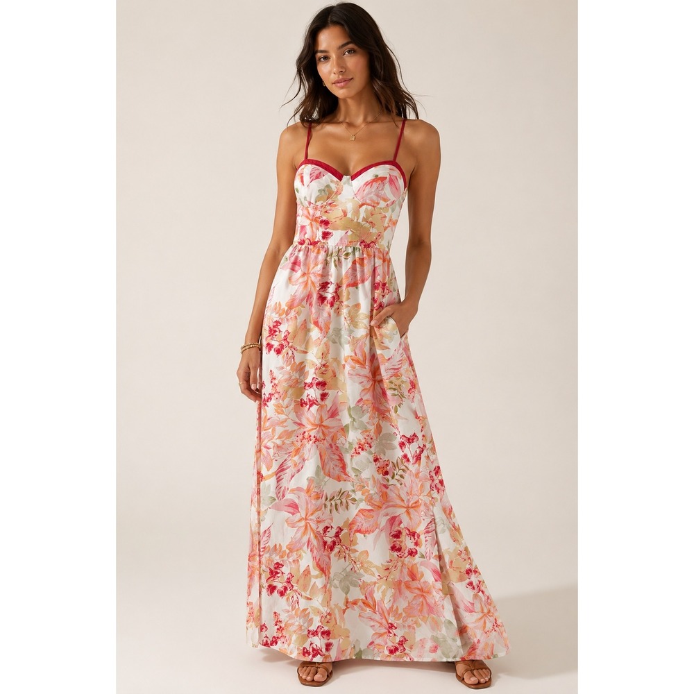 Band of the Free Floral Bustier Maxi Dress Small Romantic Resort Sundress